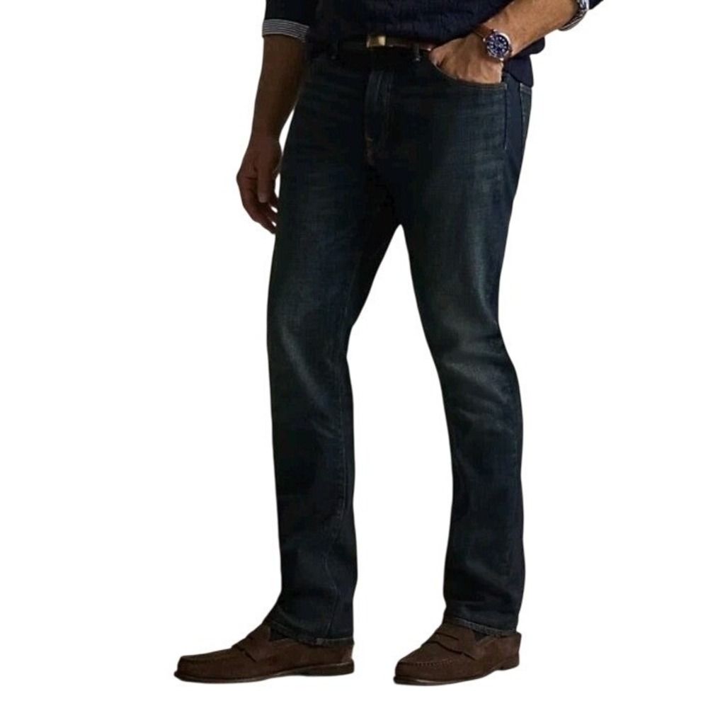 POLO RALPH LAUREN Hampton Relaxed Straight Jeans Mens 44Bx34 Blue Stretch Denim - Picture 10 of 12
